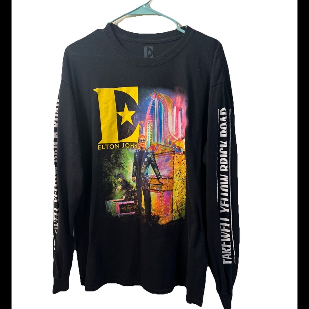 Elton John Black Long Sleeve Tee with Vibrant Graphic Design